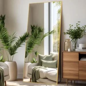 Gold Rectangle Oversized Mirror Full Length with Stand