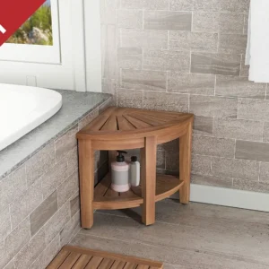 The Original 15.5" Kai Corner Teak Shower Bench With Shelf