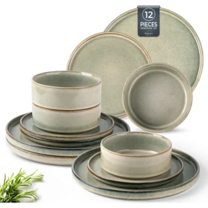 Ceramic Dinnerware Set, Handmade Reactive Glaze Stoneware, Dishwasher and Microwave safe