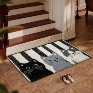 Striped Cartoon Cat Carpet, Soft Doormat, Waterproof Floor Mat