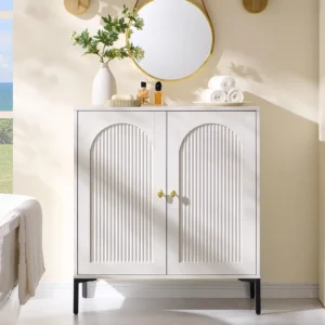 Cabinet with Storage, 34" Tall Fluted Arched Free Standing Floor Cabinet w/Adjustable Shelves