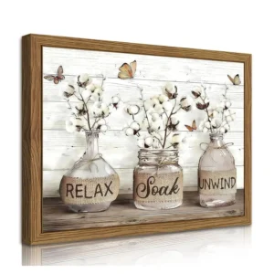 Bathroom Decor Wall Art, Framed Rustic