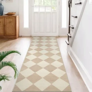 Checkered Print Runner for Hallways Non Slip 2.5 ft x 8 ft, Washable