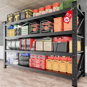 71.3" Wide Heavy Duty Garage Shelving Unit, Deep Storage Shelves, Black Metal