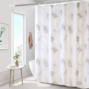 Leaf Pattern Shower Curtain, PEVA Waterproof With Hooks