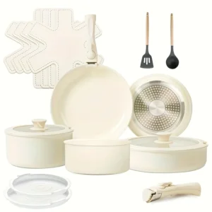 17pcs Ceramic Nonstick Kitchen Pots And Pans Set, With Removable Handles, Non-toxic